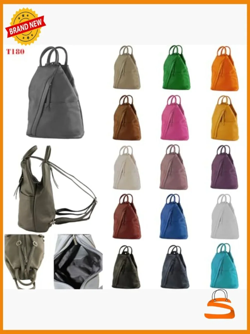 Italian Leather Backpack with Zipper Closure, Medium, 9L